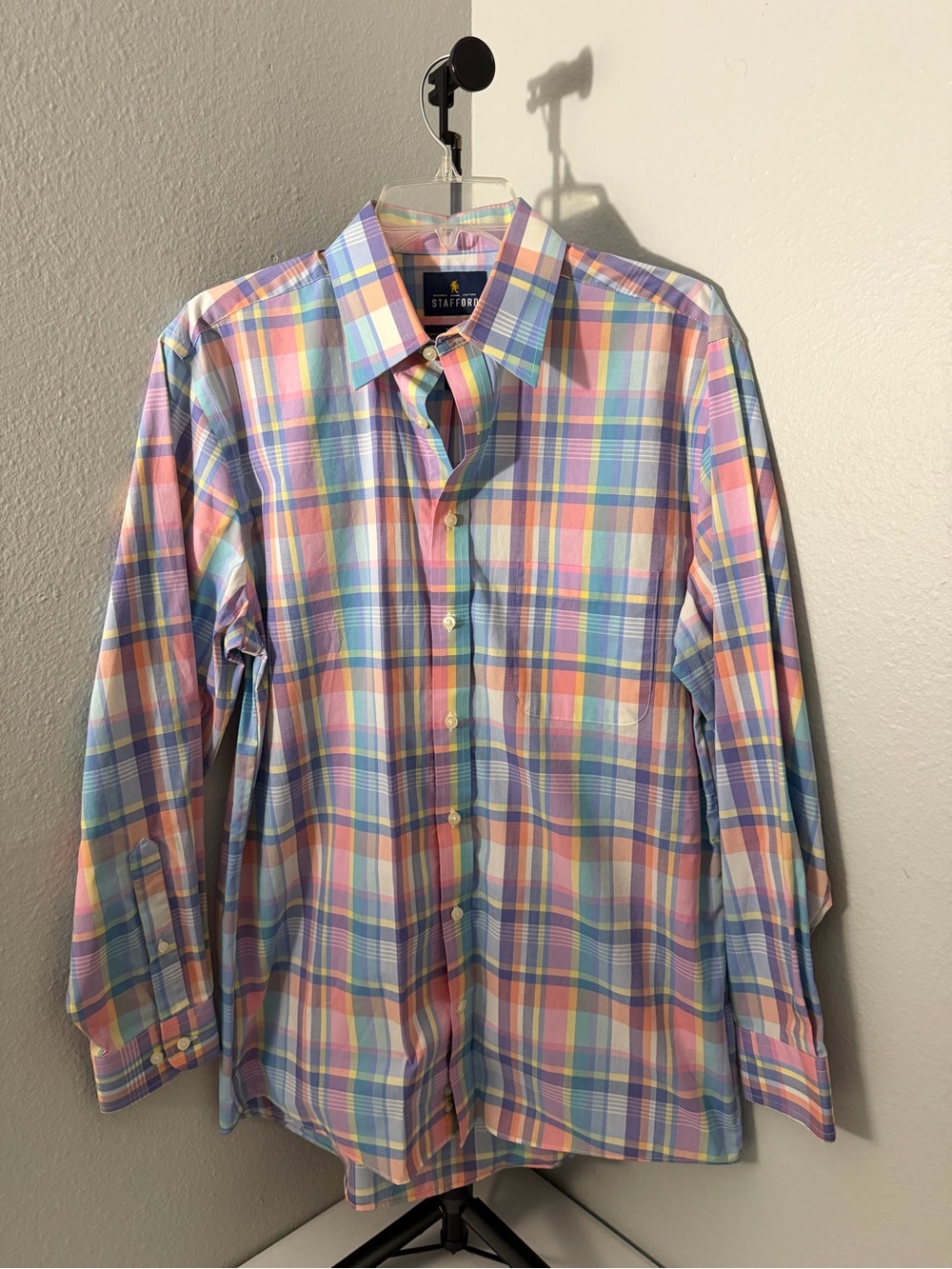 Stafford Pastel Plaid Button-Up Shirt in Pink, Blue, Yellow, Green